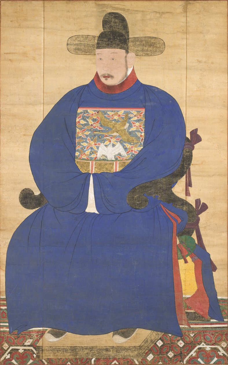 Portret zasłużonego poddanego, XVIII w. (zwój wiszący w formie panelu, tusz i kolor na jedwabiu) autorstwa Korean School