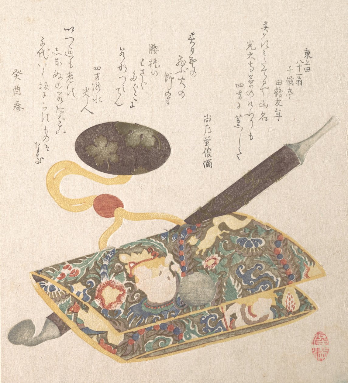 Woreczek na tytoń i fajka, 1813. autorstwa Kubo Shunman