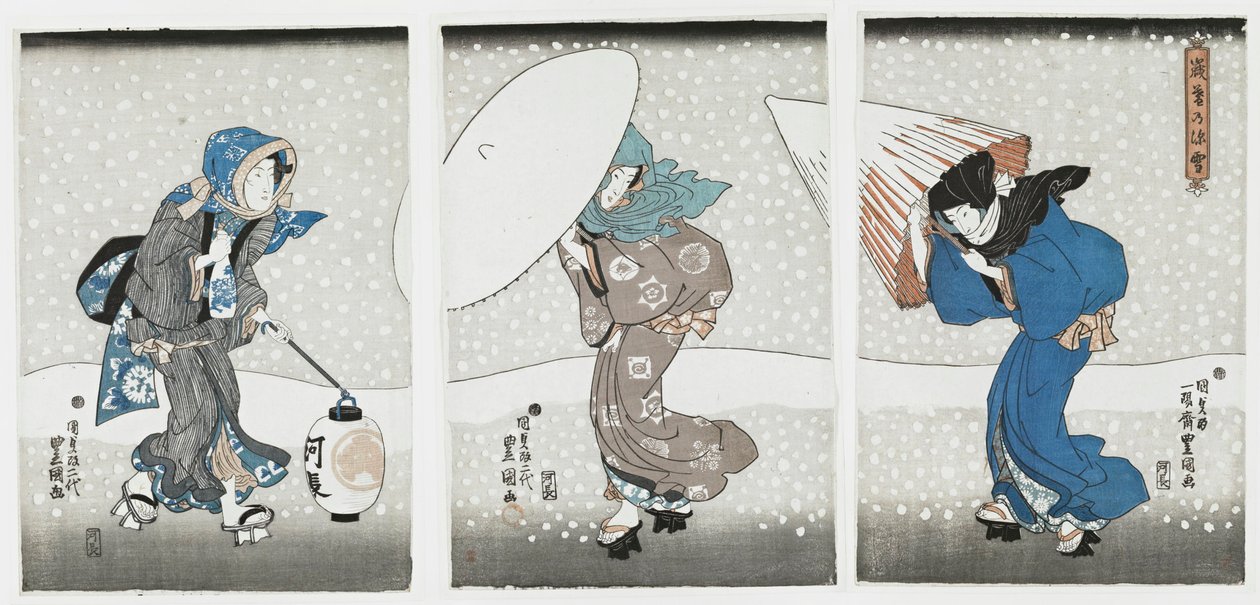 Ciężki śnieg pod koniec lat, 1844. autorstwa Kunisada