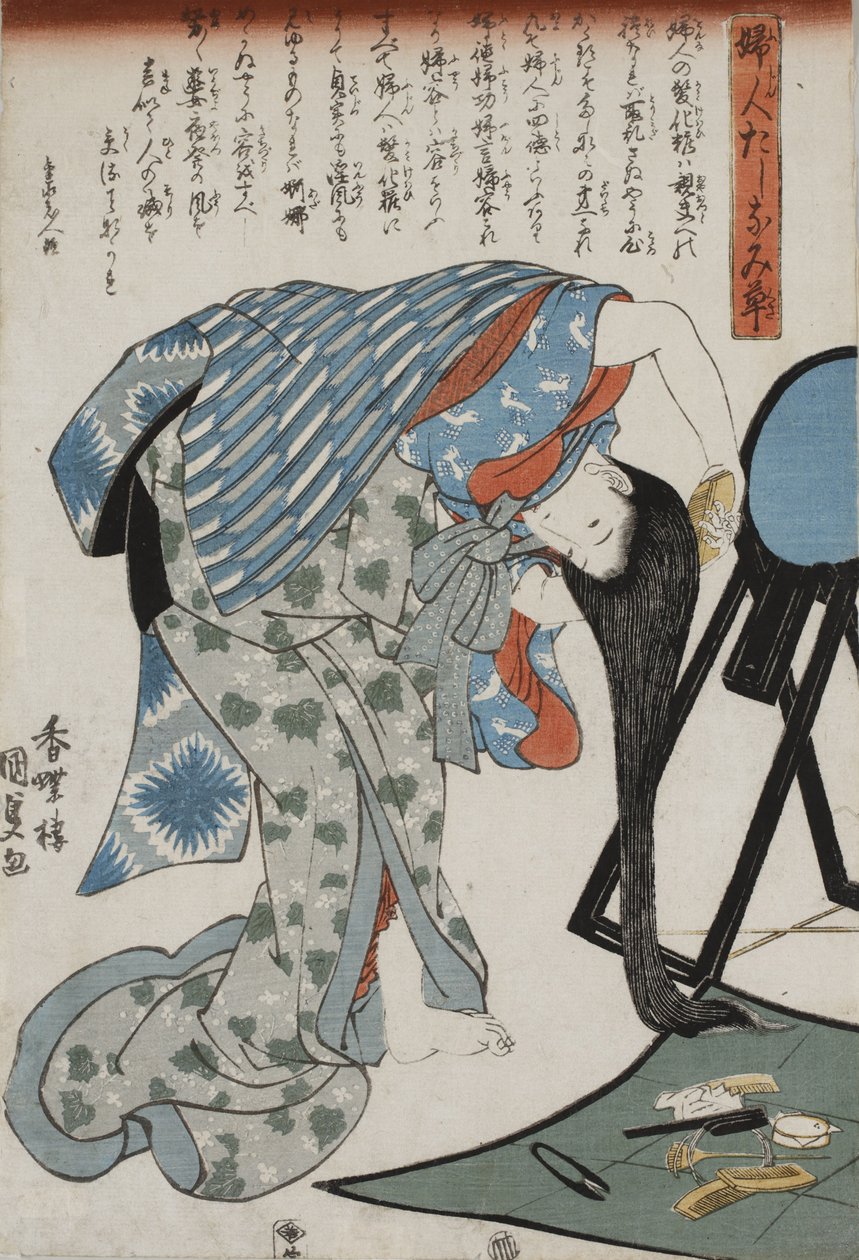 Kobieta czesząca włosy, 1847. autorstwa Kunisada