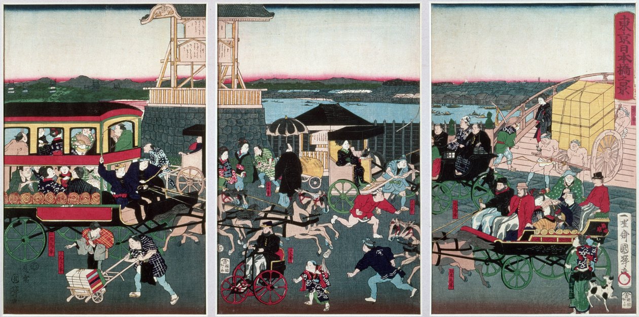 Widok na Nihonbashi w Tokio, ok. 1870 (drzeworyt kolorowany) autorstwa Kuniteru II Utagawa