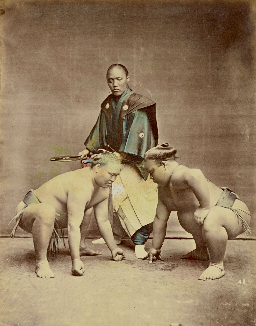 Zapaśnicy sumo, ok.1880 (ręcznie barwiony odbitka albuminowa) autorstwa Kusakabe Kimbei