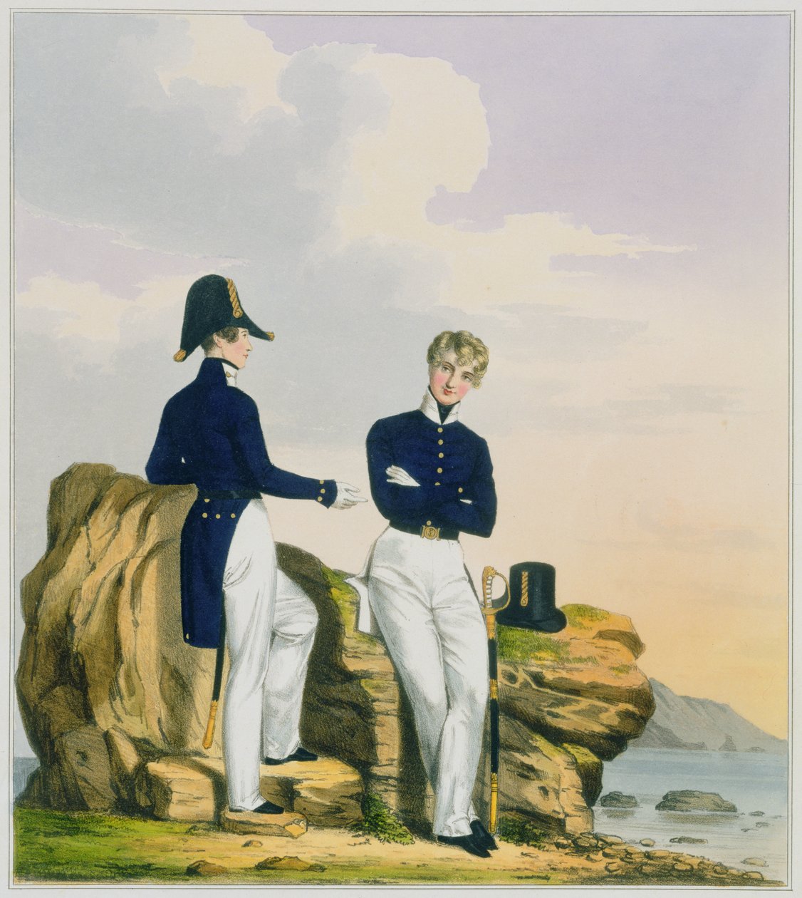 Midshipmen, tablica 3 z "Kostium Marynarki Królewskiej i Marynarki", rytowana przez artystów, ok. 1830-37 autorstwa L. and Eschauzier, St. Mansion