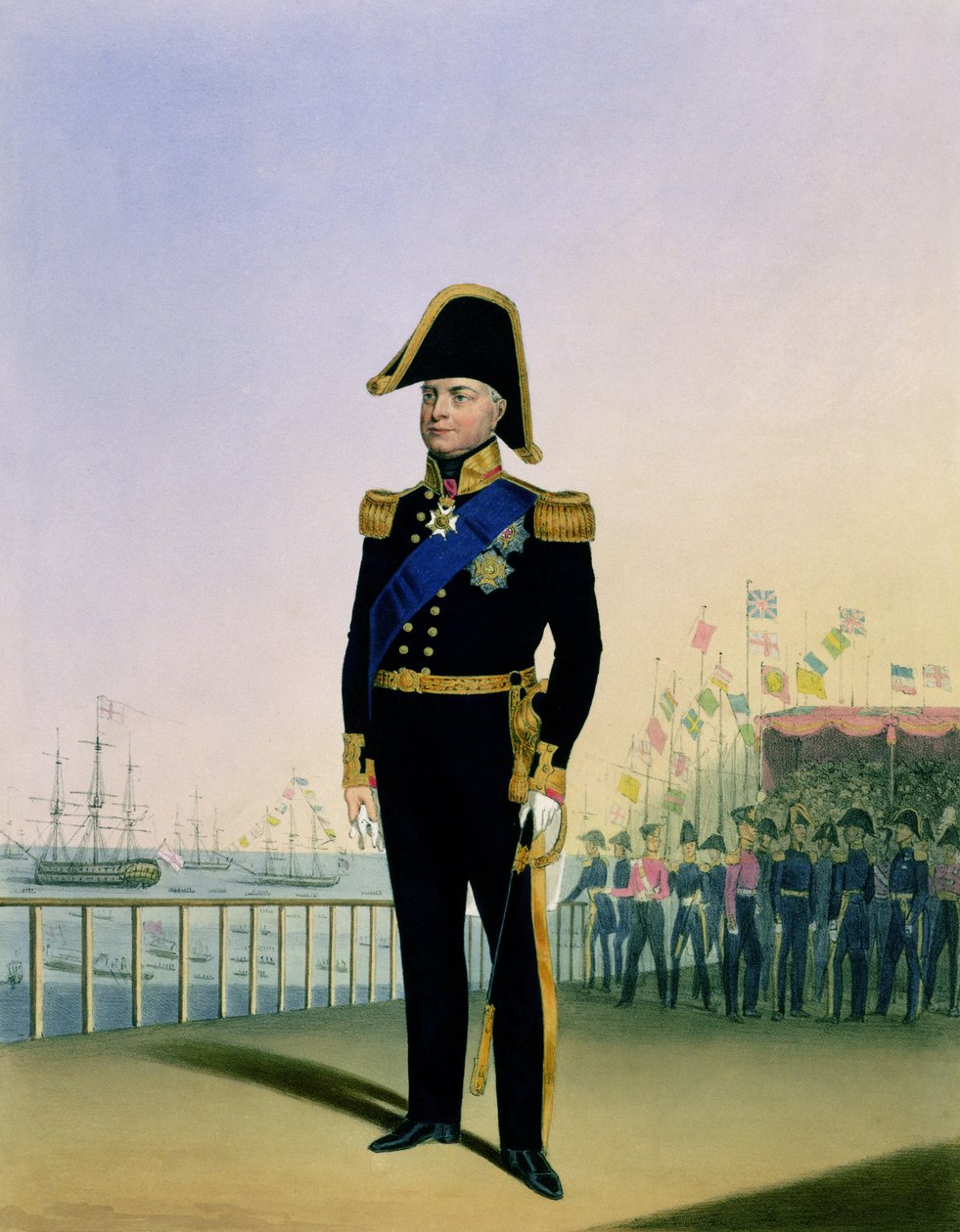 Portret króla Wilhelma IV (1765-1837) płyta 14 z "Kostium Royal Navy and Marines", rytowany przez artystów, ok. 1830-37 autorstwa L. and Eschauzier, St. Mansion