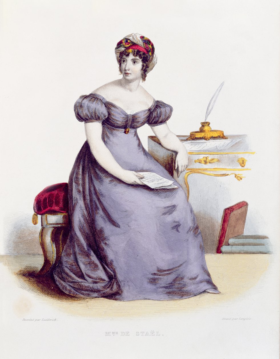 Mme de Stael, ok. 1840 (rycina kolorowa) autorstwa Laederick