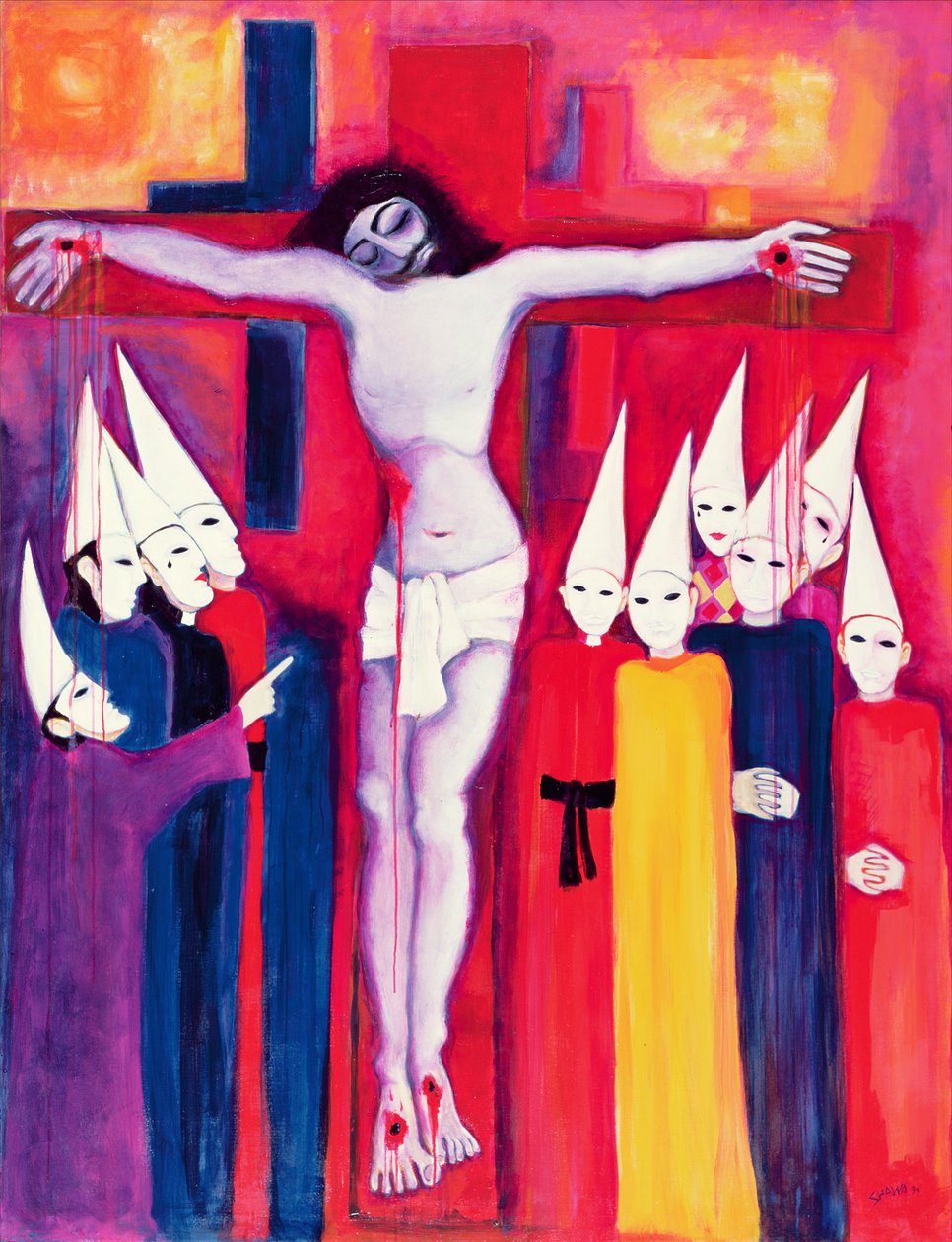 Chrystus i politycy, 2000 (akryl na płótnie) autorstwa Laila Shawa