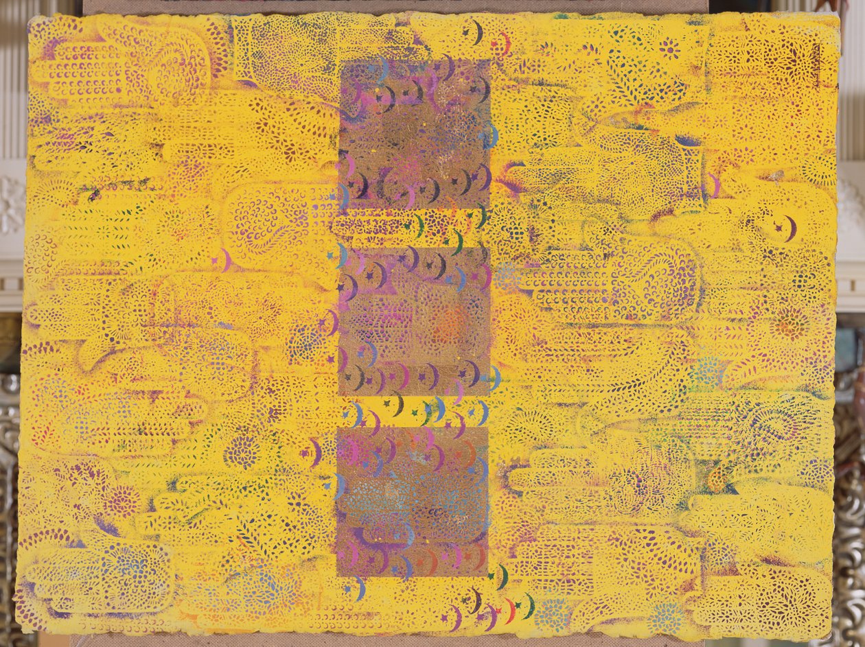 Bez tytułu, 1999 (akryl i złoty płatek na papierze) autorstwa Laila Shawa