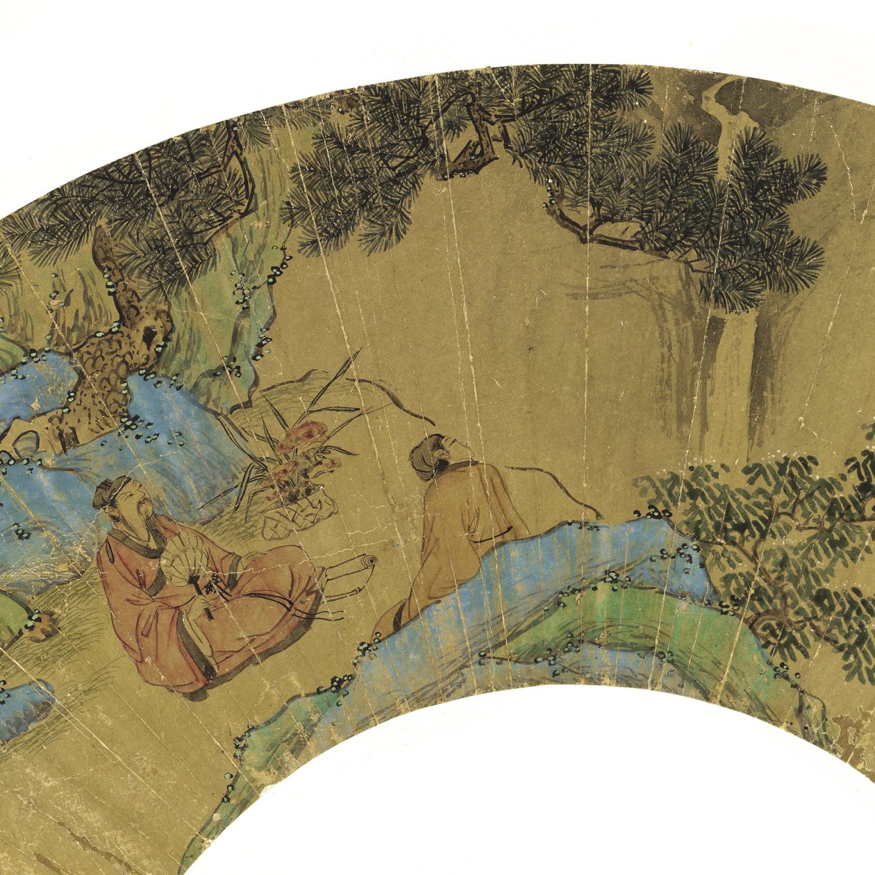 Dwóch uczonych w górzystym krajobrazie, 1656 (atrament i kolory na złotym papierze) autorstwa Lan Ying