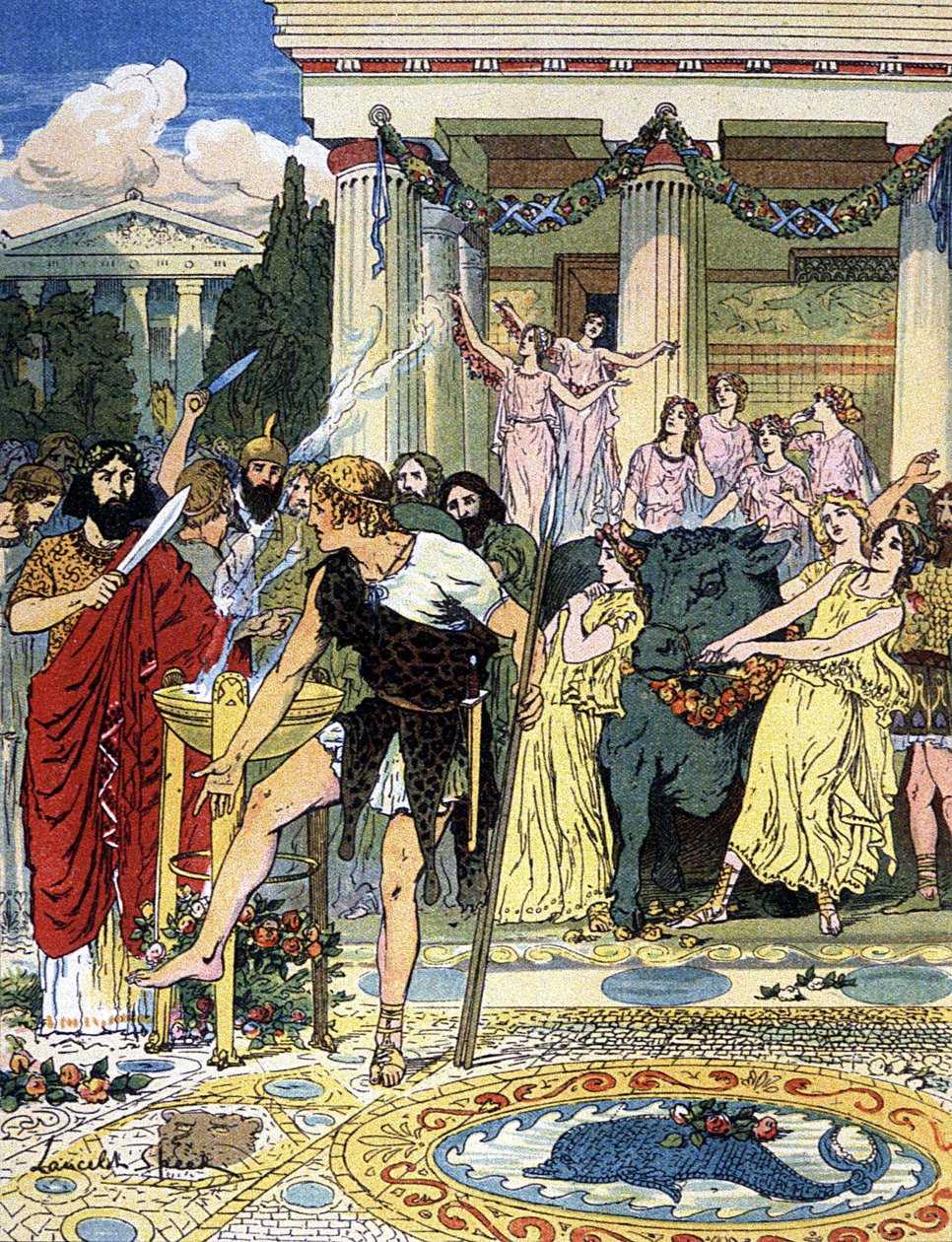 Pelias i Jason, ok. 1900 (ilustracja) autorstwa Lancelot Speed