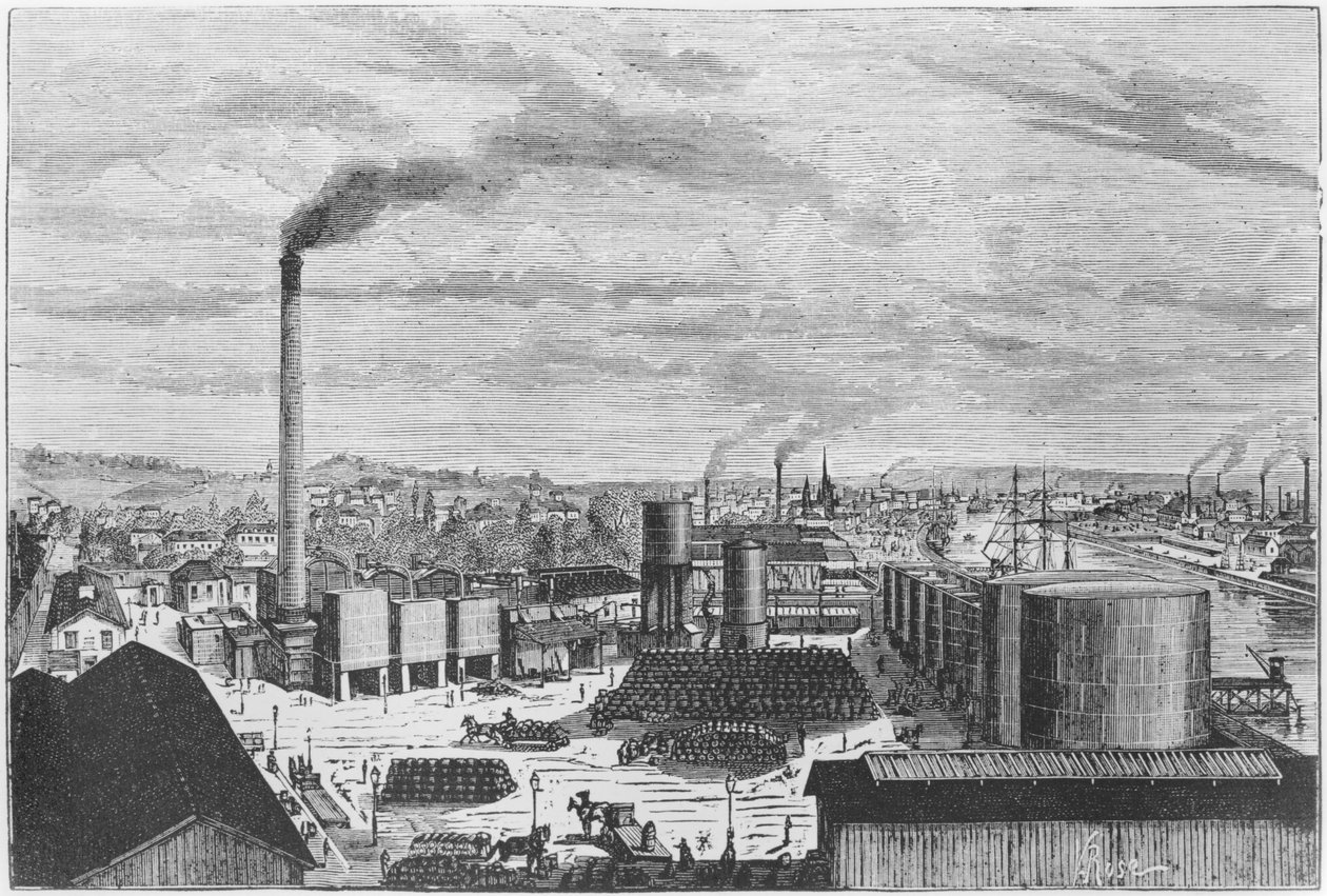 Deutsch Company, fabryka w Rouen, ilustracja z „Les Grandes Usines” Juliena Turgana, ok. 1880 autorstwa Laurent Victor Rose
