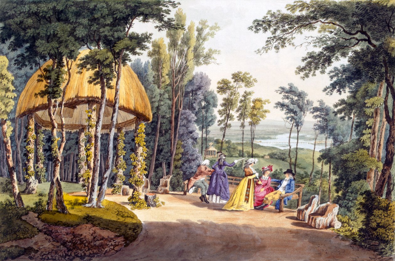 Widok świątyni Reisenburg, pałac hrabiego Cobenzl, lata 90. XVIII w. autorstwa Laurenz Janscha