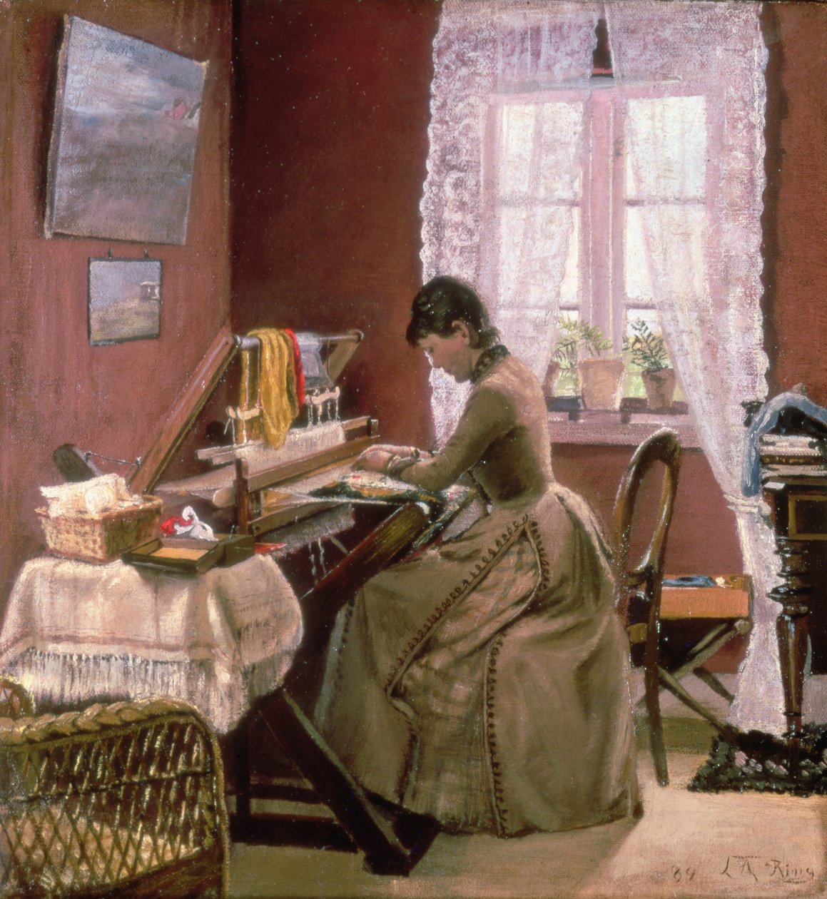 Johanne Wilde, żona artysty, przy swoim krośnie autorstwa Laurits Andersen Ring