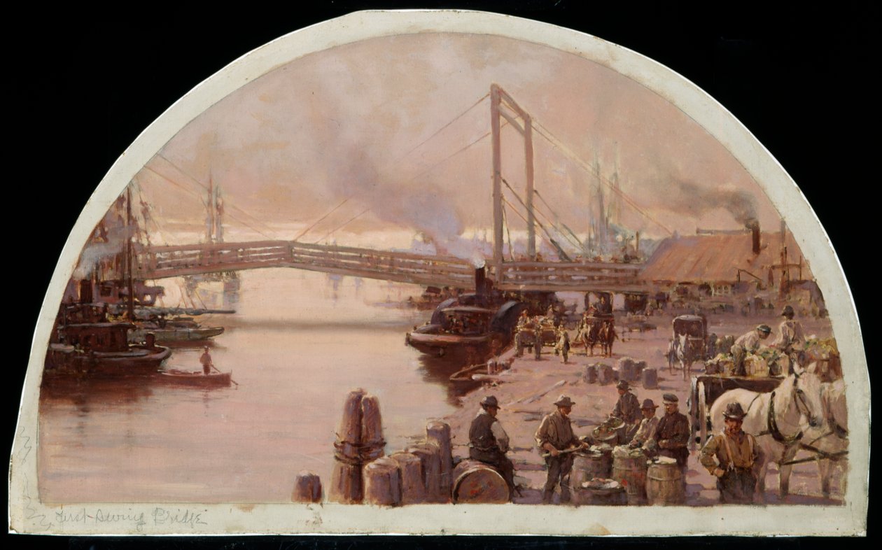 Pierwszy most na rzece Chicago, 1834, 1900 autorstwa Lawrence Carmichael Earle