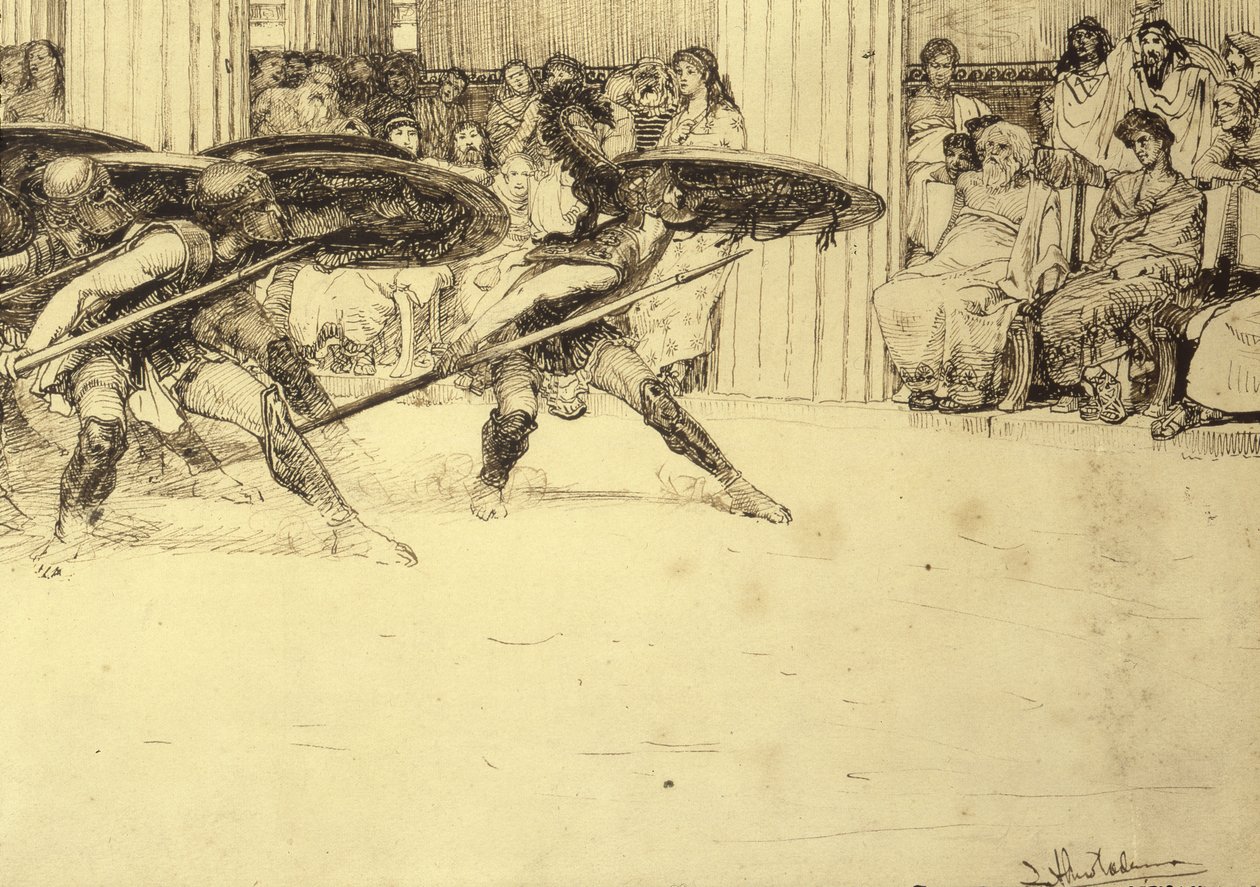 Taniec pyrrusowy, ok. 1886 r. autorstwa Lawrence Alma Tadema