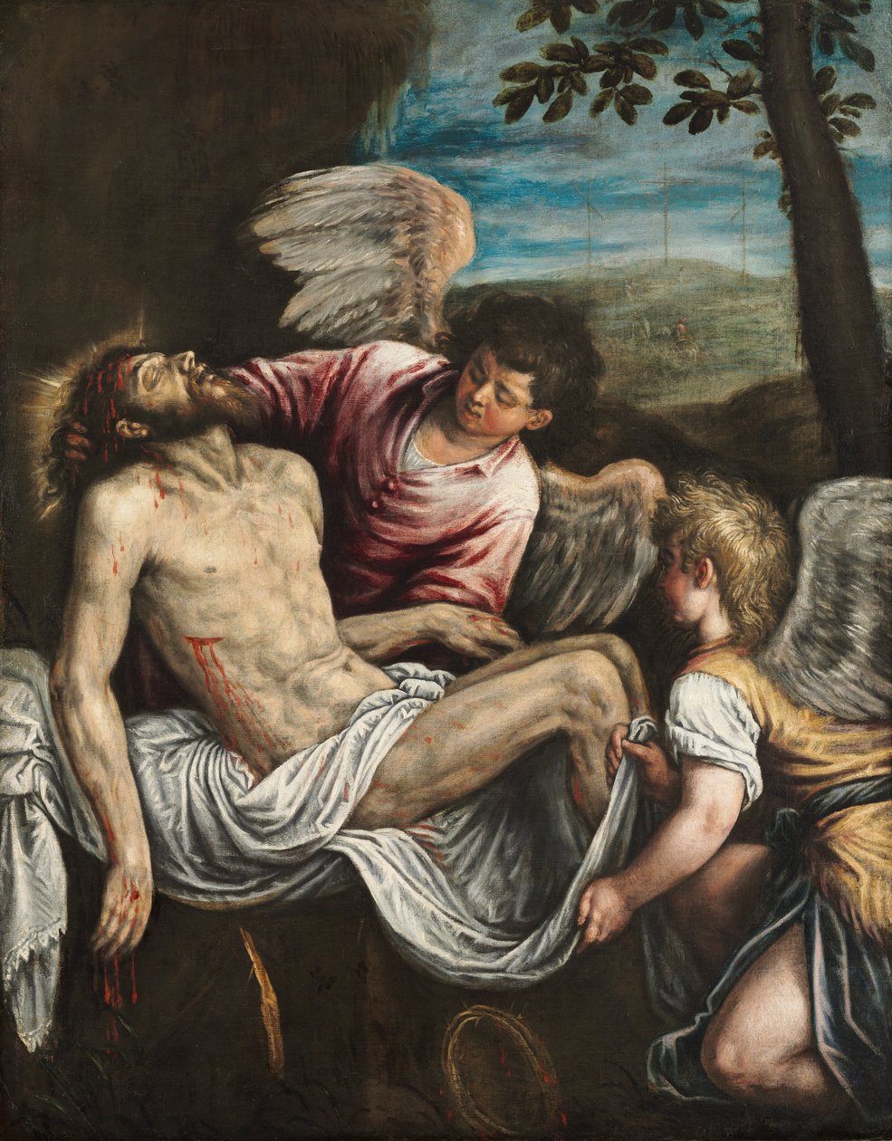 Martwy Chrystus z aniołami, c. 1580. autorstwa Leandro Bassano
