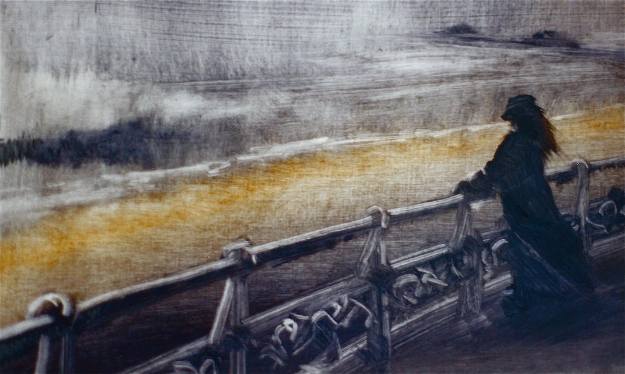 Odwaga, 2001 (olej na papierze) Nadmorski wietrzny, figura autorstwa Lee Campbell