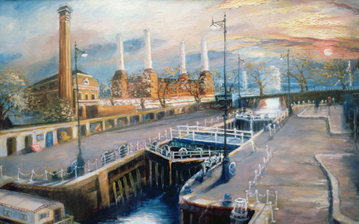 Grosvenor Dock, 1998 (olej na papierze) Pimlico Embankment autorstwa Lee Campbell