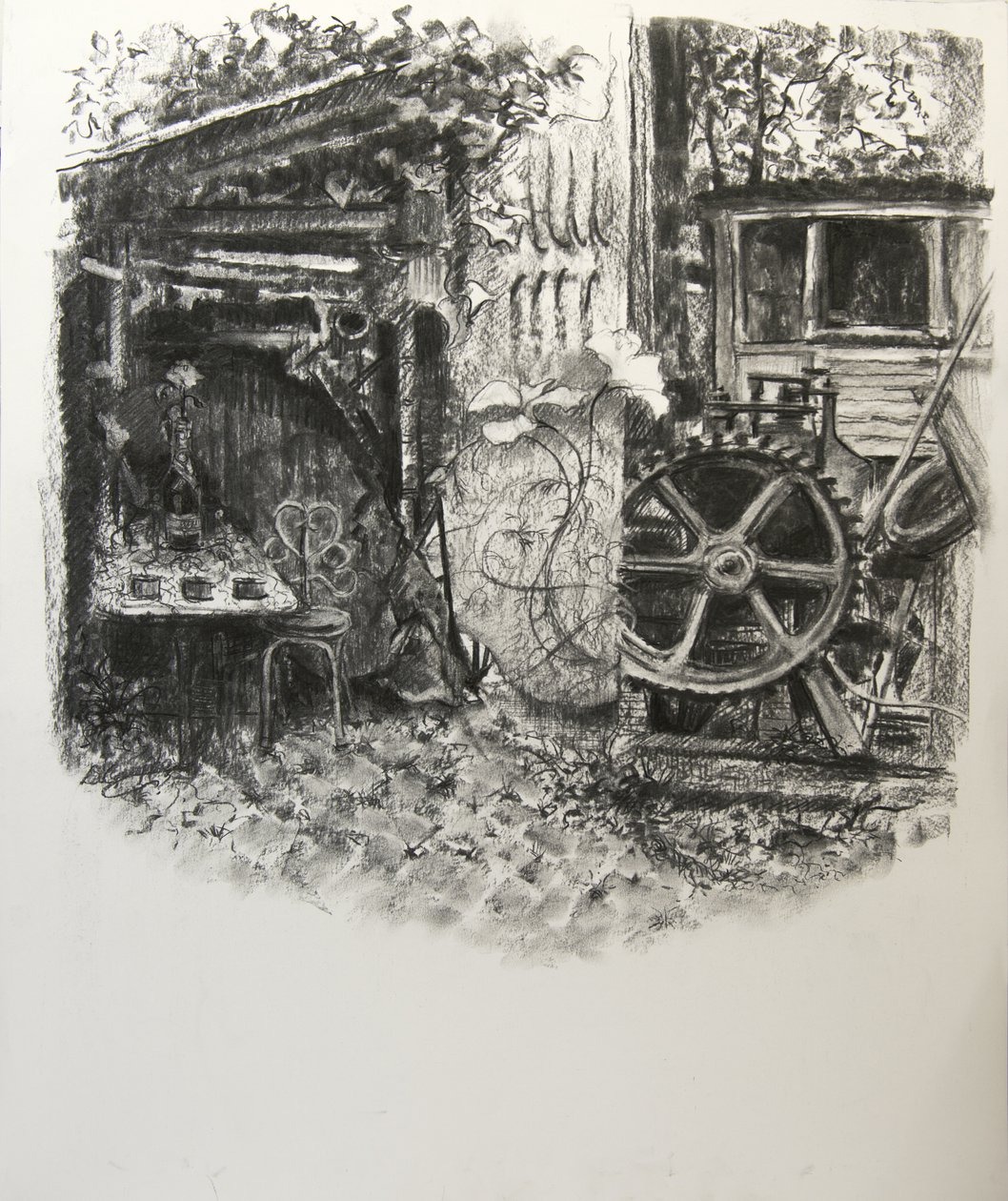 Tekstury węgorza, 2016, (węgiel drzewny na papierze) autorstwa Lee Campbell