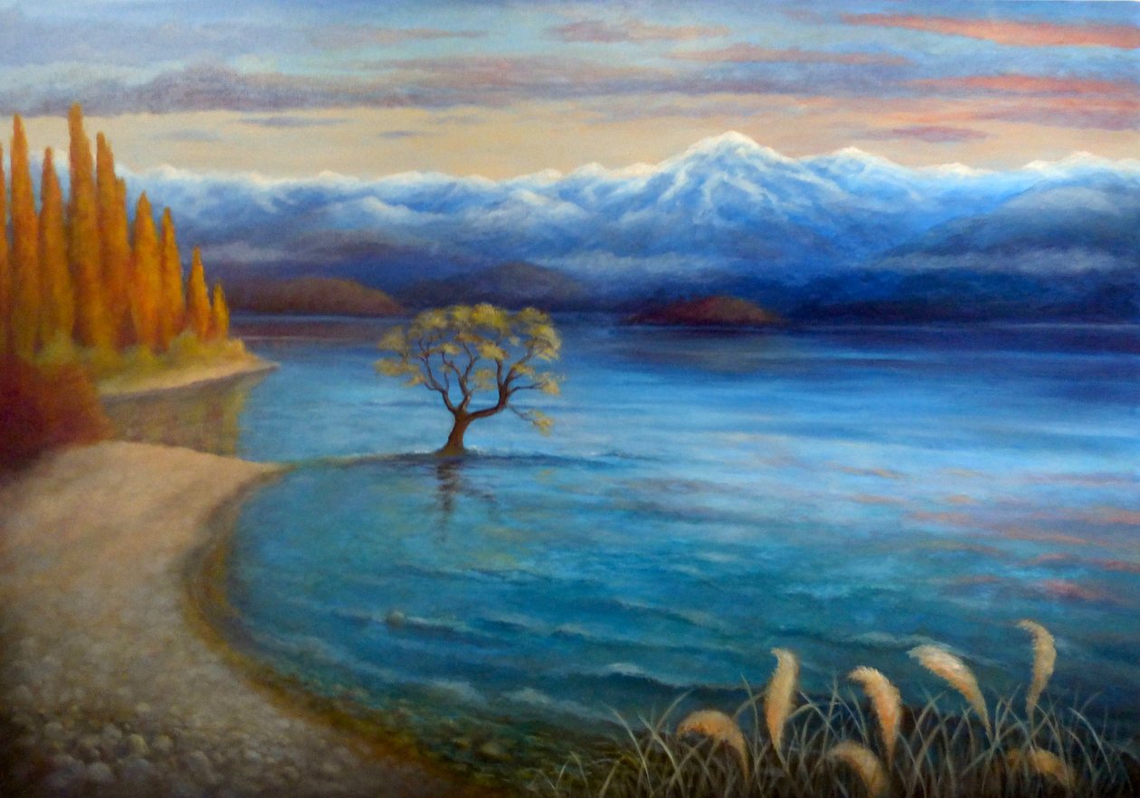 Drzewo Wanaka, 2024 (olej na płótnie) autorstwa Lee Campbell