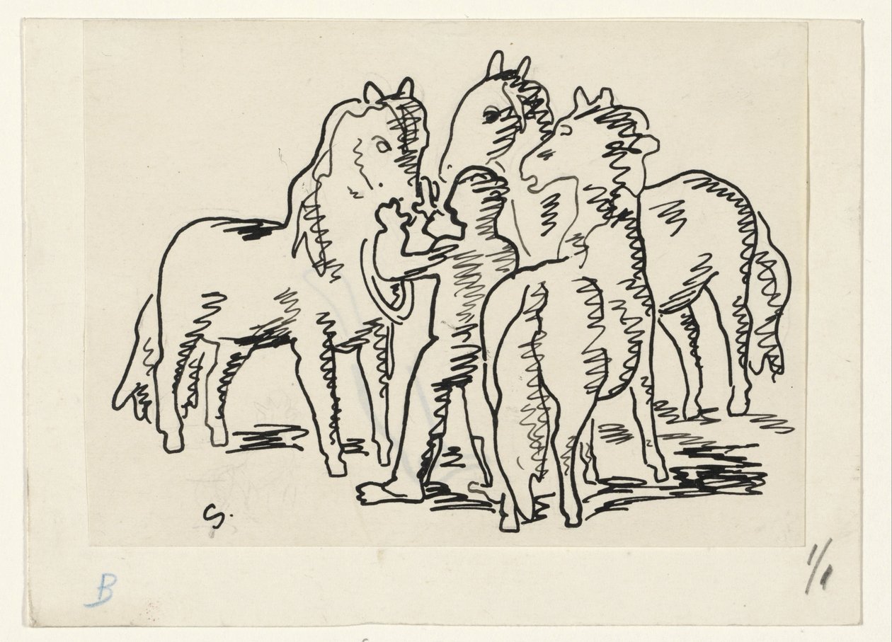 Mężczyzna z trzema końmi autorstwa Leo Gestel (signed by artist)