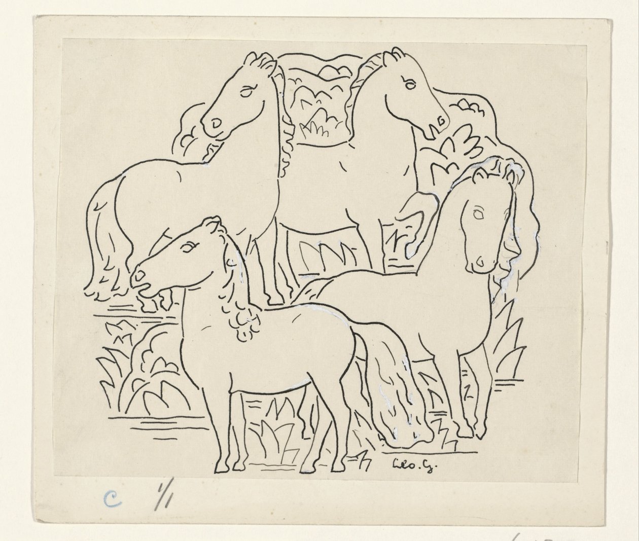 Cztery konie autorstwa Leo Gestel (signed by artist)
