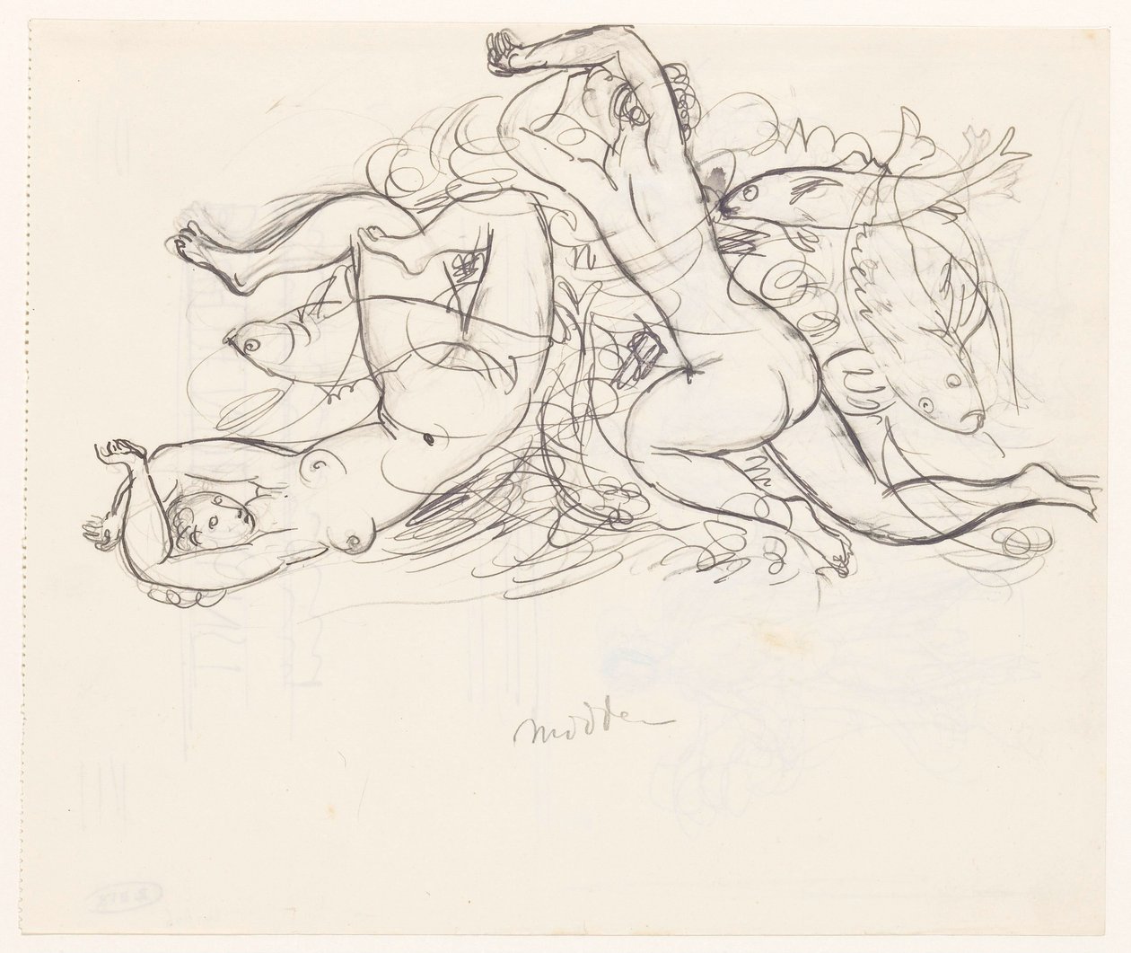 Dwie nagie kobiety i trzy ryby autorstwa Leo Gestel