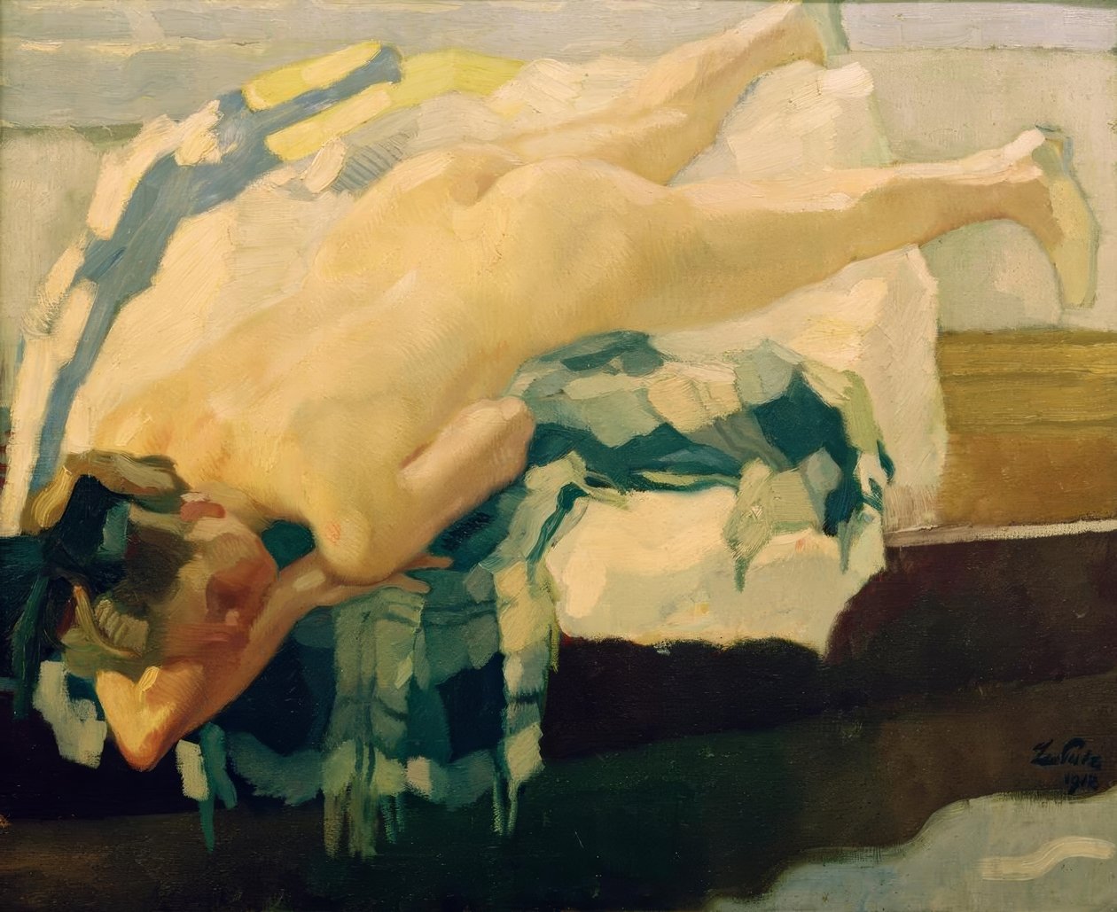 Akt kobiecy w łodzi autorstwa Leo Putz