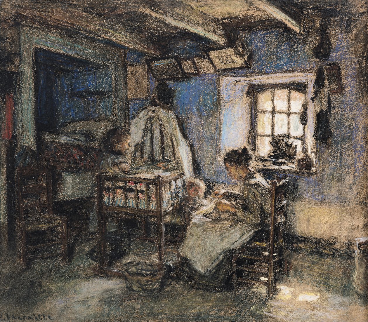 Wnętrze domowe, Wissant, 1913 (pastel na papierze) autorstwa Leon Augustin Lhermitte