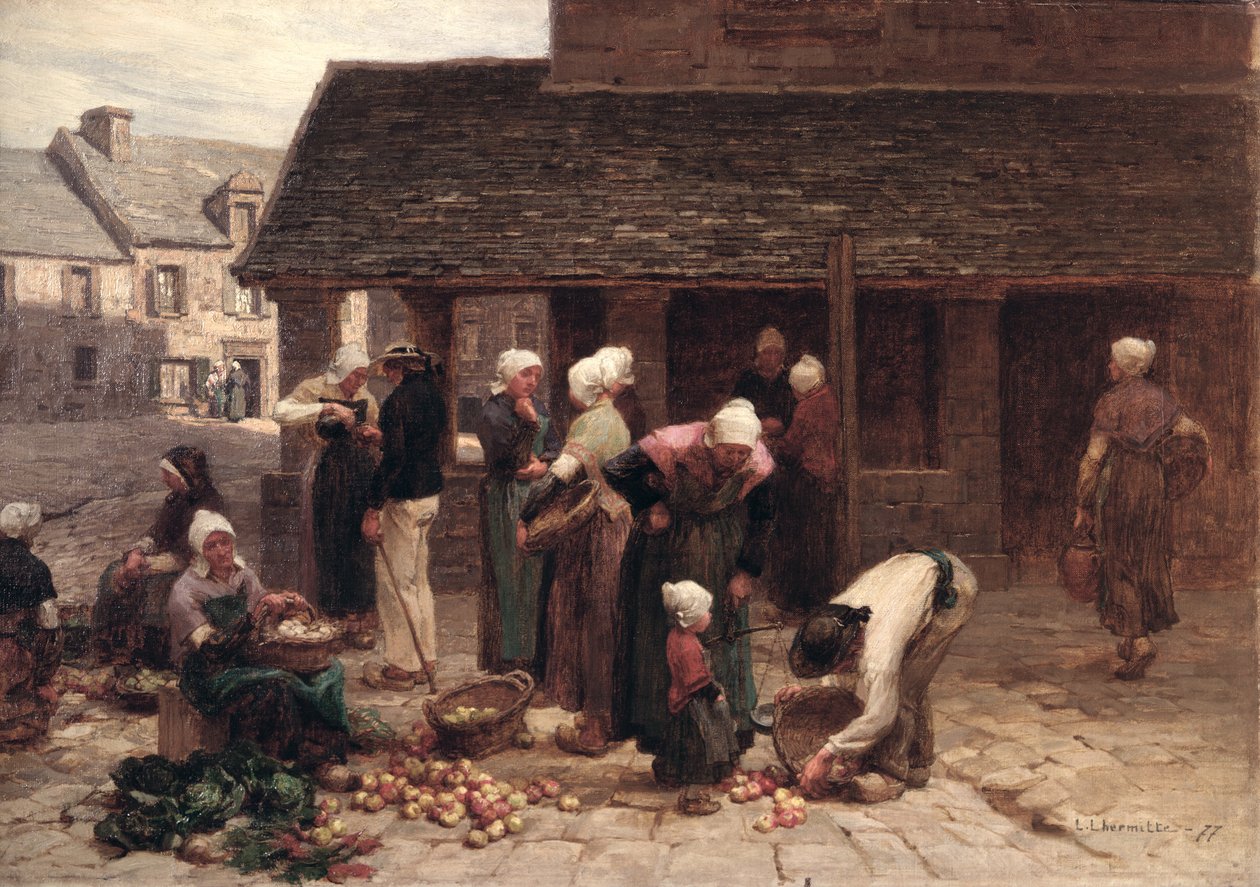 Rynek w Ploudalmezeau, Bretania, 1877 autorstwa Leon Augustin Lhermitte