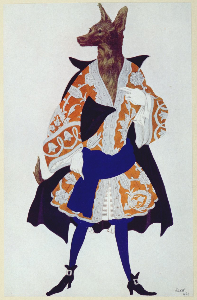 Projekt kostiumu dla Wilka, ze Śpiącej Królewny, 1921 autorstwa Leon Bakst
