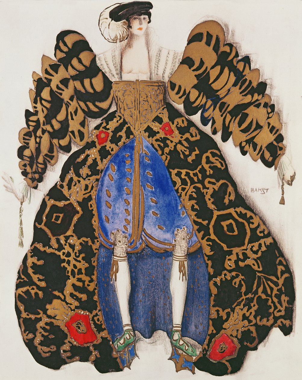 Projekt kostiumu dla baletu „La Legende de Joseph”, 1914 (węgiel i gwasz na papierze) autorstwa Leon Bakst