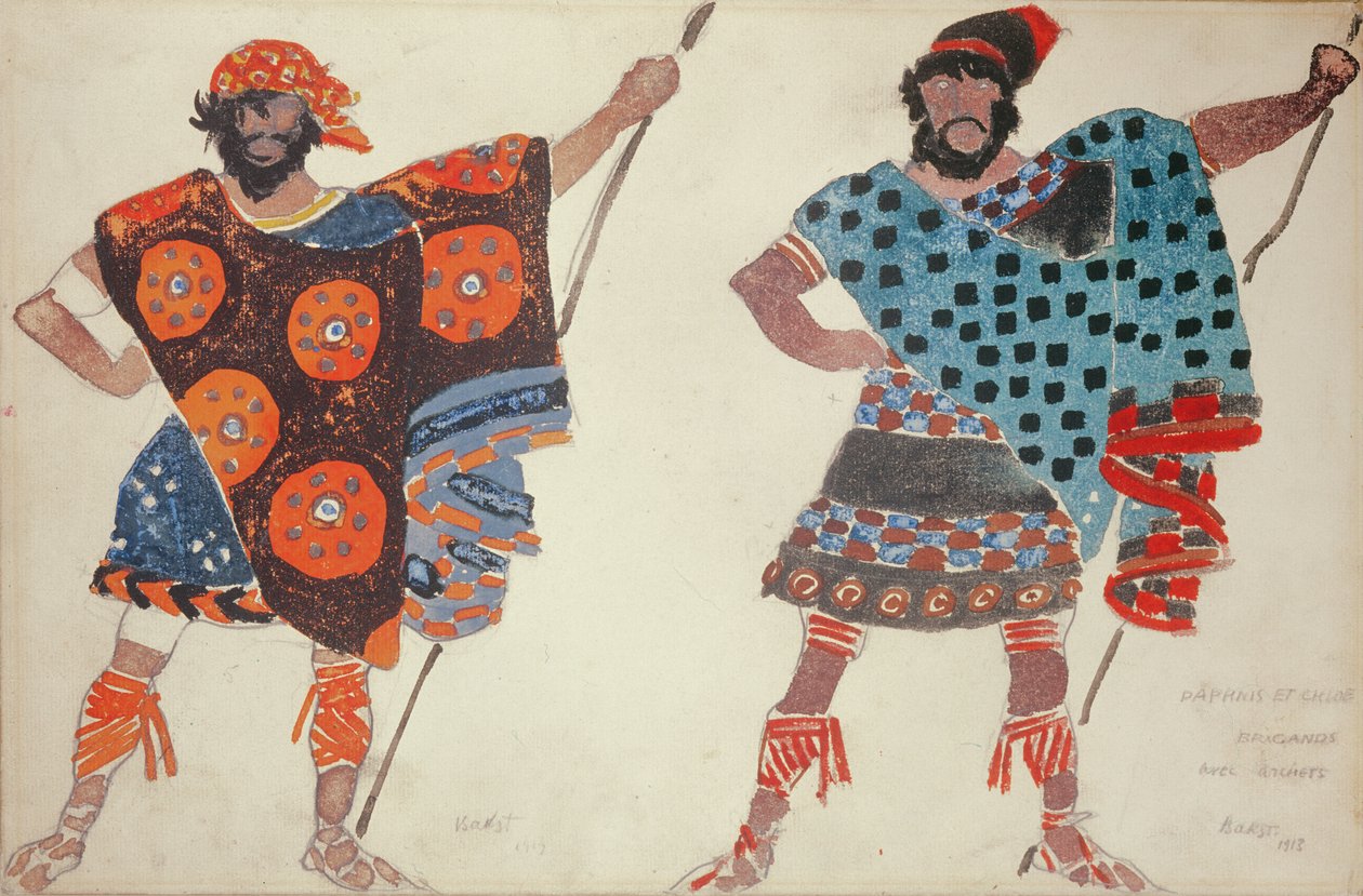 Projekt kostiumu pirata do Dafnisa i Chloe, 1913 (akwarela na desce) autorstwa Leon Bakst