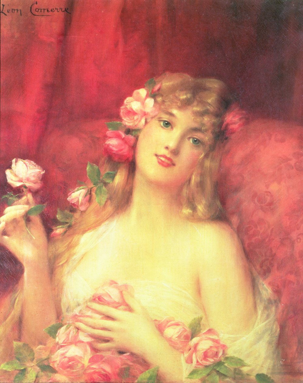 Kobieta z różą autorstwa Leon Francois Comerre