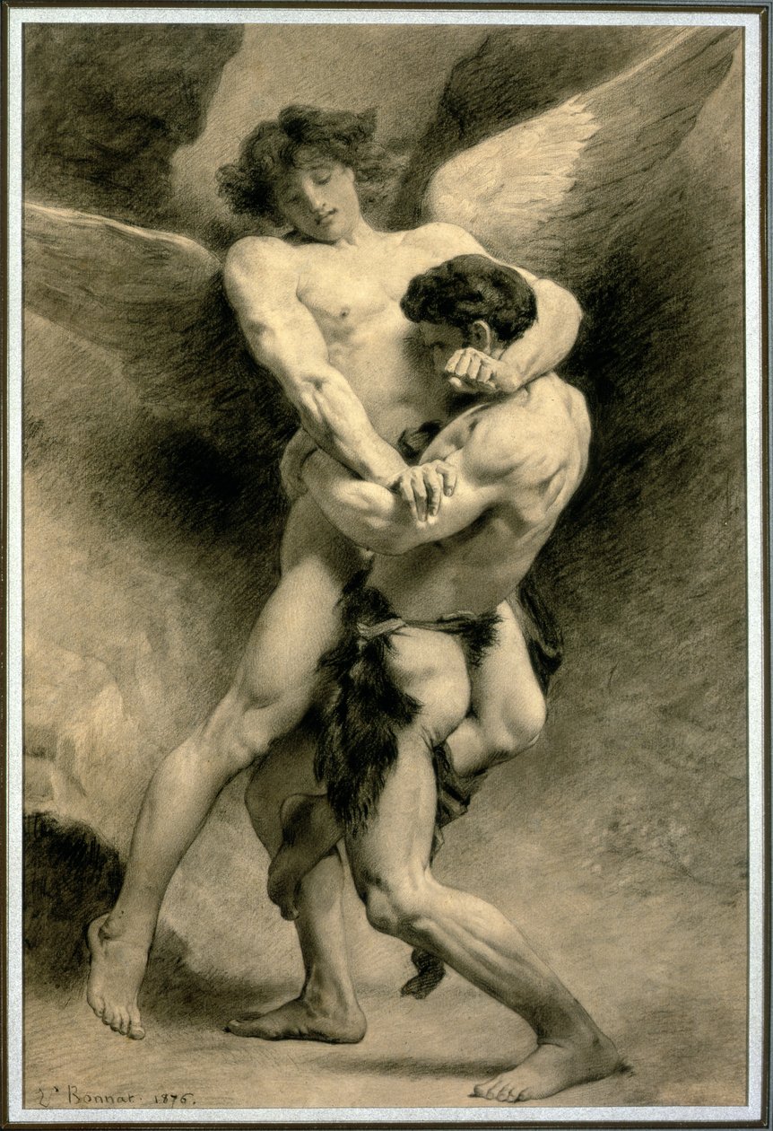 Study for Jacob Wrestling with the Angel, 1876 (ołówek i czarna kreda na papierze) autorstwa Leon Joseph Florentin Bonnat