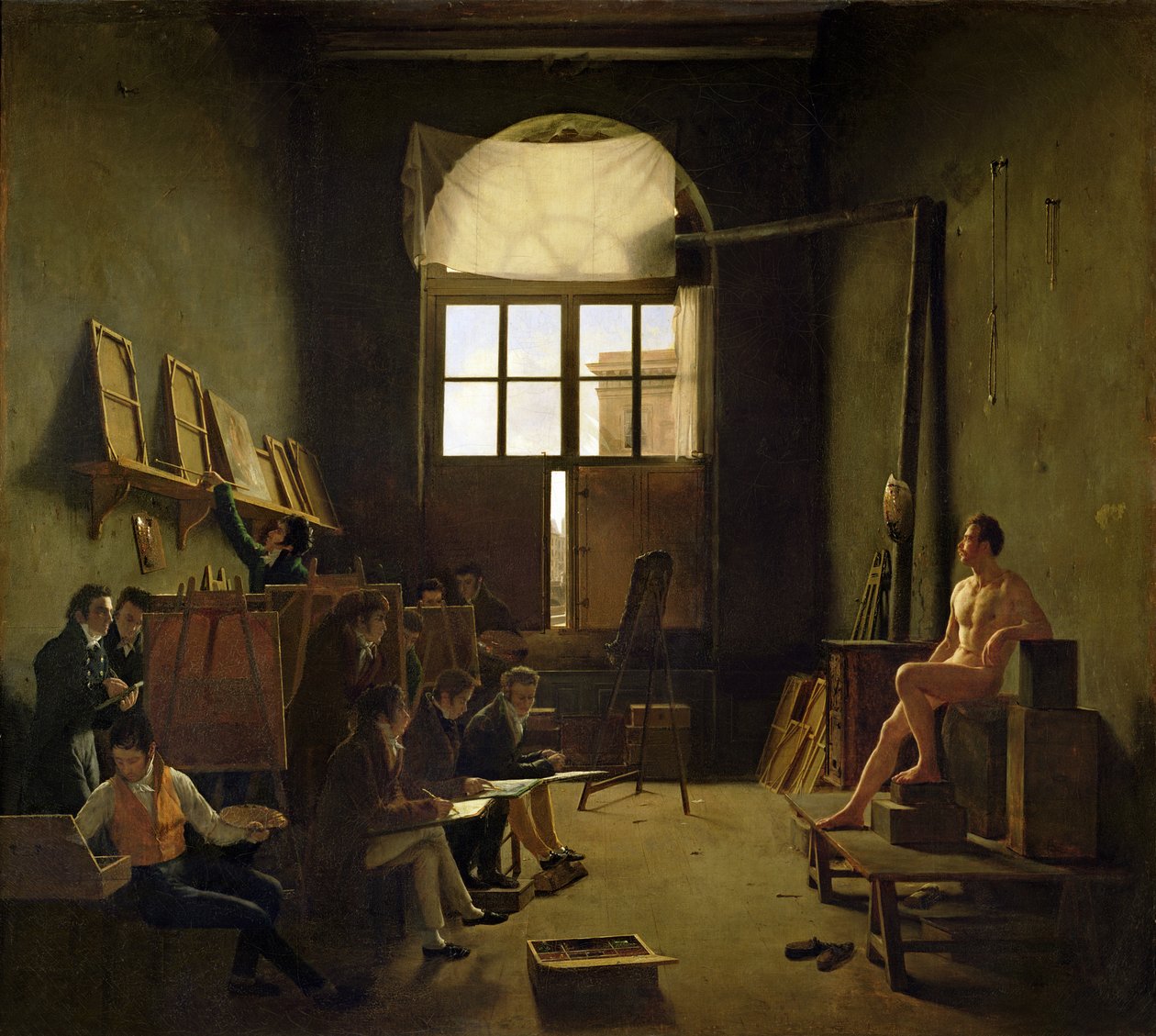 Atelier de David, 1814 autorstwa Leon Mathieu Cochereau