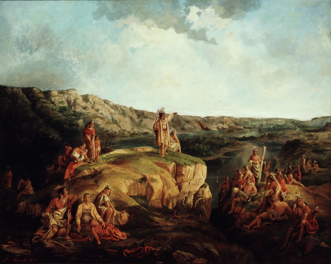 Zachodni krajobraz z Indianami, 1852 autorstwa Leon Pomarede