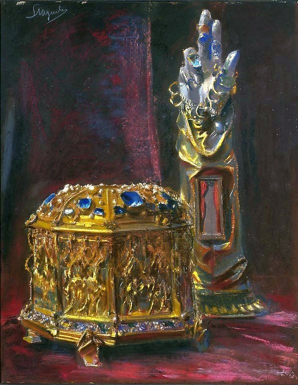 Relikwiarze na głowę i rękę św. Stanisława. autorstwa Leon Wyczokowski
