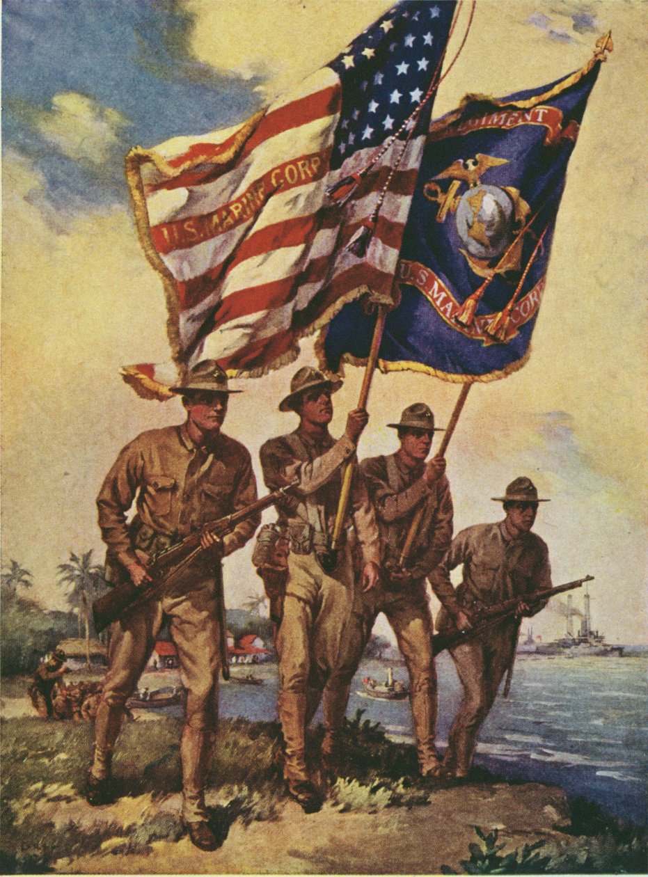 US Marines z flagami autorstwa Leon Alaric Shafer