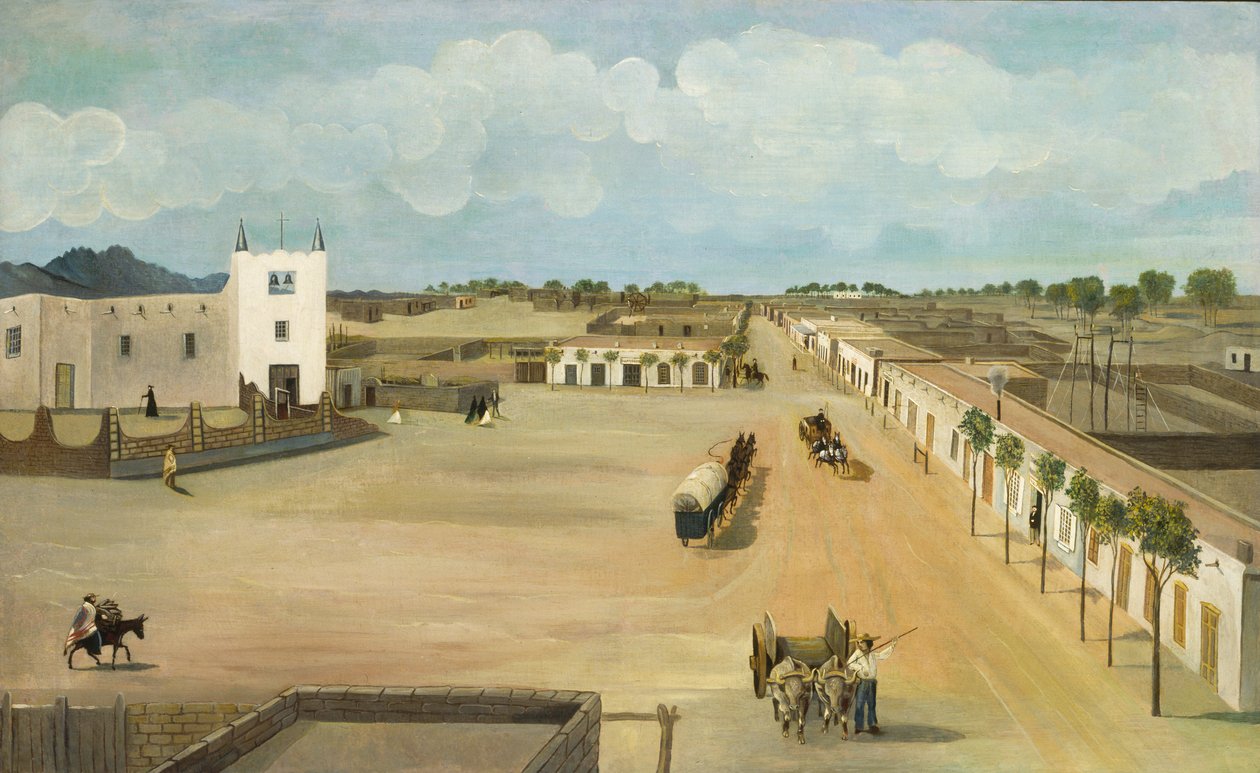 Stary Mesilla Plaza, ca. 1885-1886. autorstwa Leon Trousset