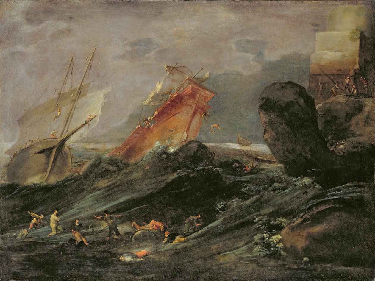 Wrak statku na skalistym brzegu, ok.1645-50 autorstwa Leonard Bramer