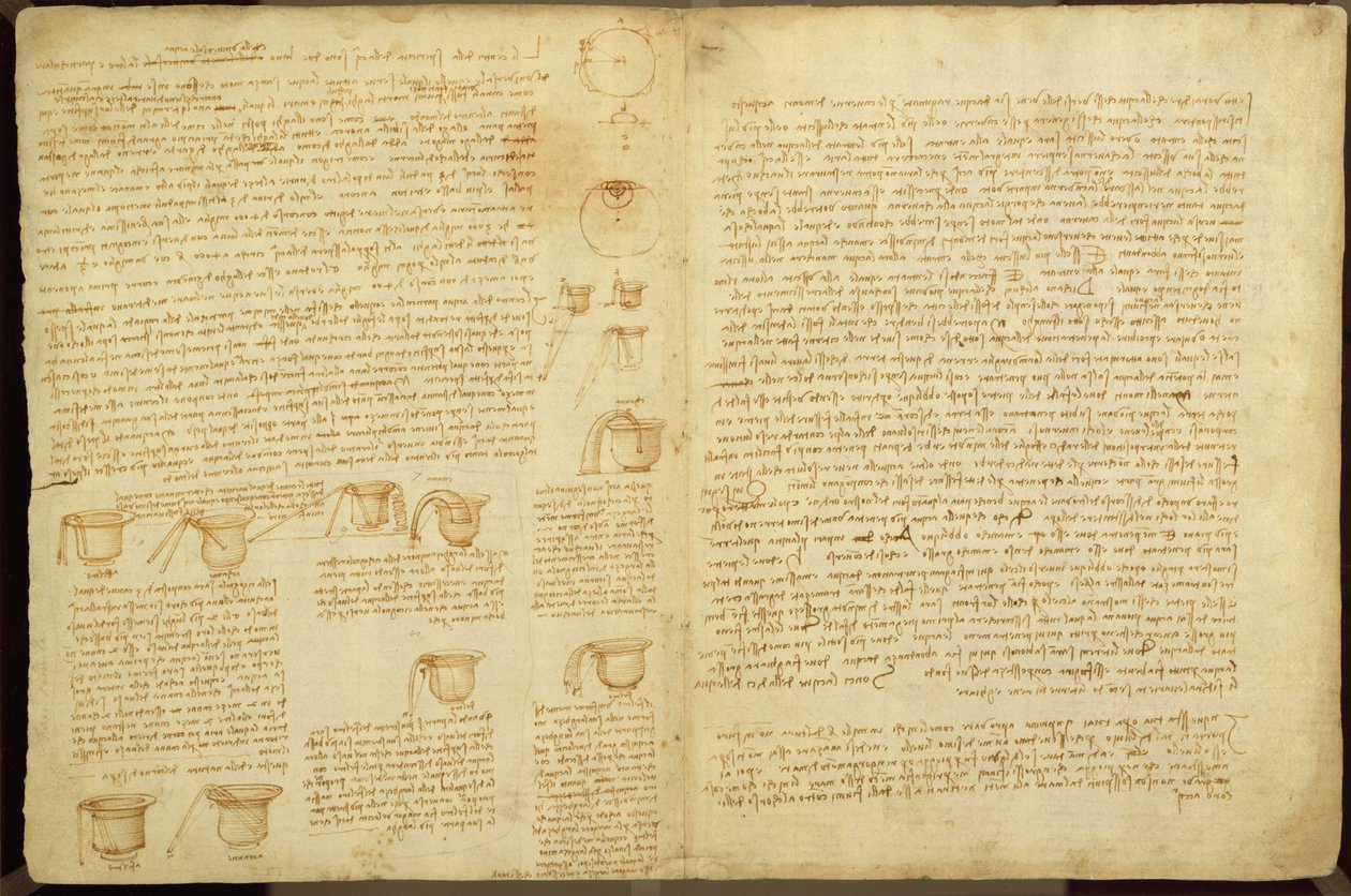 Strona z Codex Leicester, 1508-12 (tusz sepia na papierze lnianym) autorstwa Leonardo da Vinci