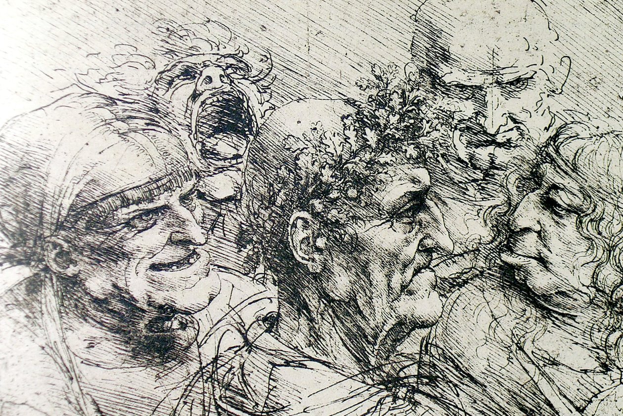 Groteskowe głowy autorstwa Leonardo da Vinci