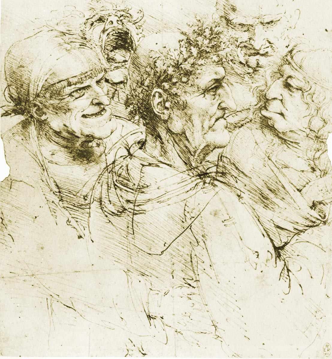 Groteskowe głowy autorstwa Leonardo da Vinci