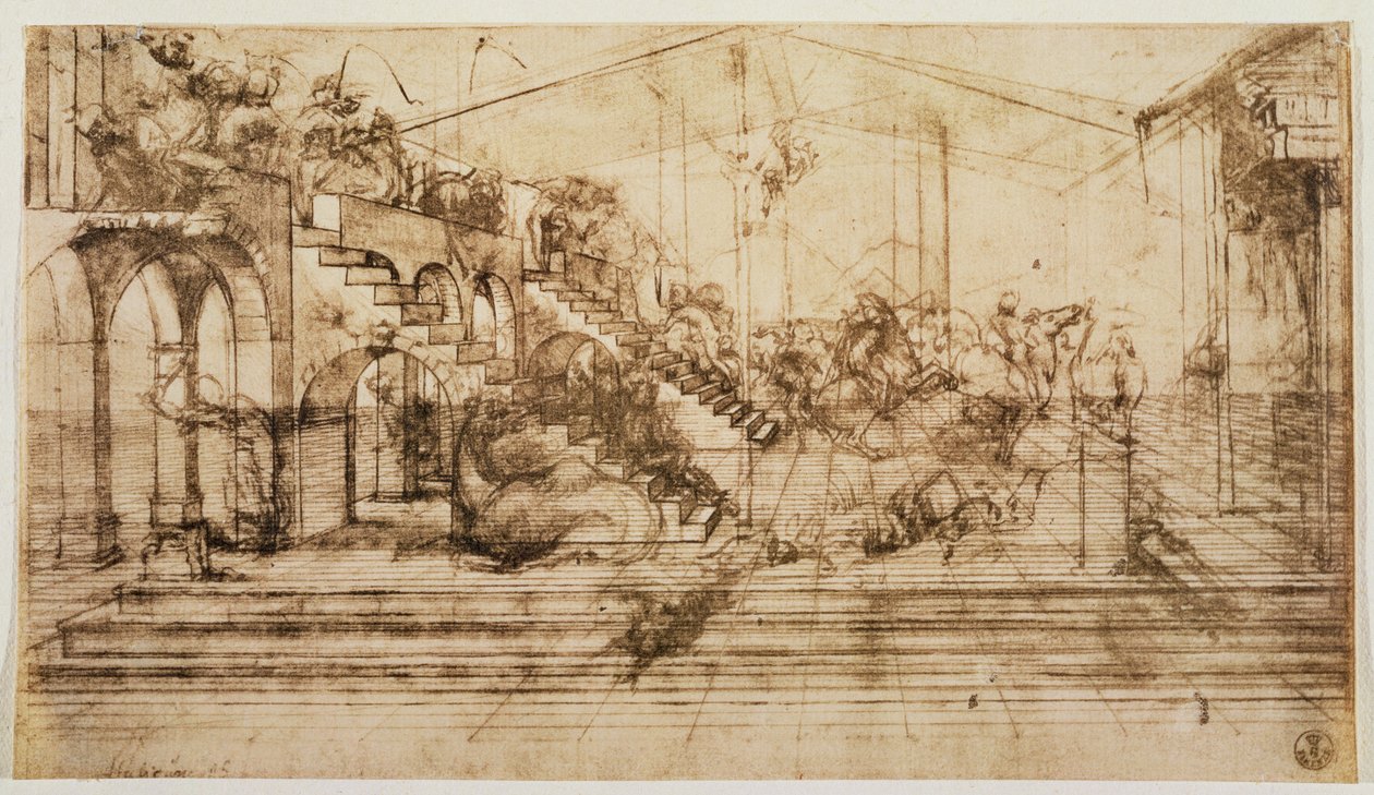 Studium perspektywiczne dla tła Adoracji Trzech Króli (pióro i atrament na papierze) autorstwa Leonardo da Vinci