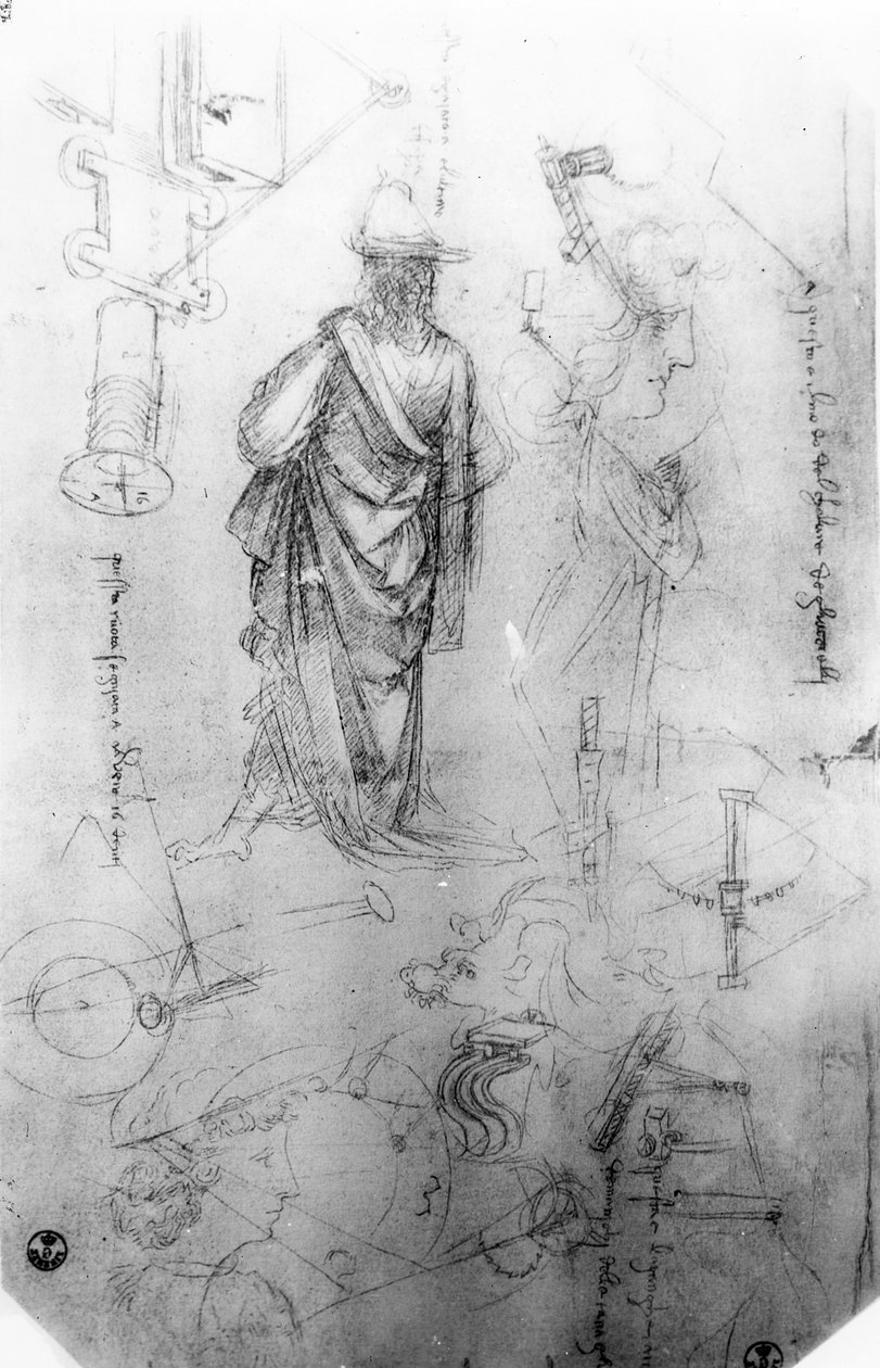 Studia (pióro i tusz na papierze) autorstwa Leonardo da Vinci