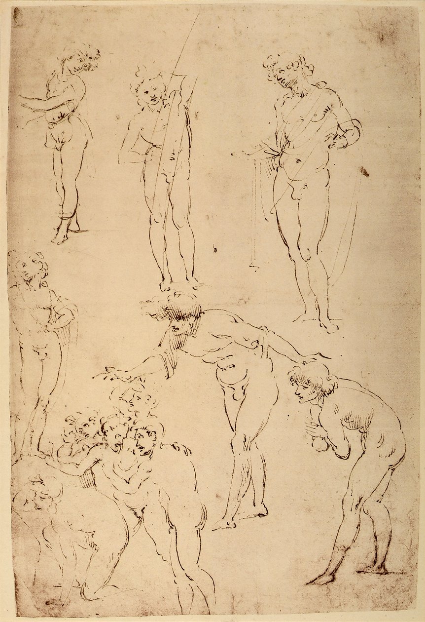 Studium pasterzy na adorację Trzech Króli; Rysunek piórkiem na białym papierze Leonarda da Vinci zachowany w Muzeum Wallraf-Richartz w Kolonii. autorstwa Leonardo da Vinci