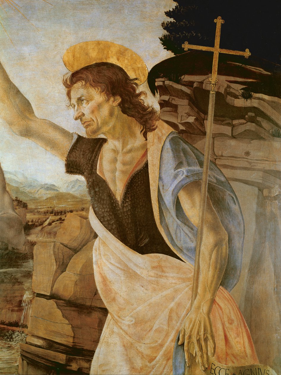 Chrzest Chrystusa, fragment św. Jana Chrzciciela, 1470-80 autorstwa Leonardo da Vinci