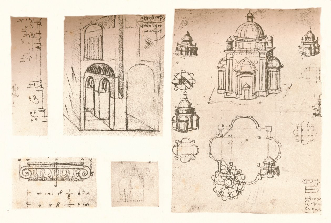 Pięć rysunków architektonicznych, c1472-c1519 1883 autorstwa Leonardo da Vinci