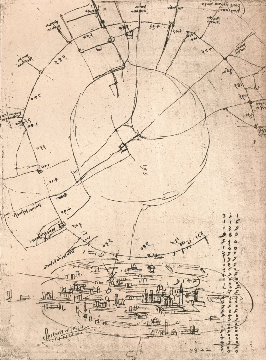 Szkicowa mapa Mediolanu, c1472-c1519 1883 autorstwa Leonardo da Vinci