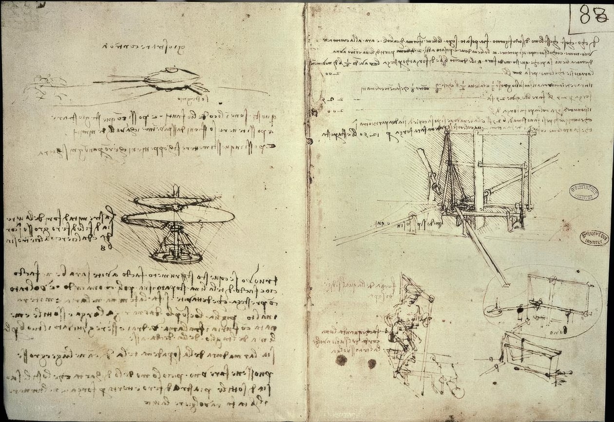 Badania śmigieł i maszyn latających autorstwa Leonardo da Vinci